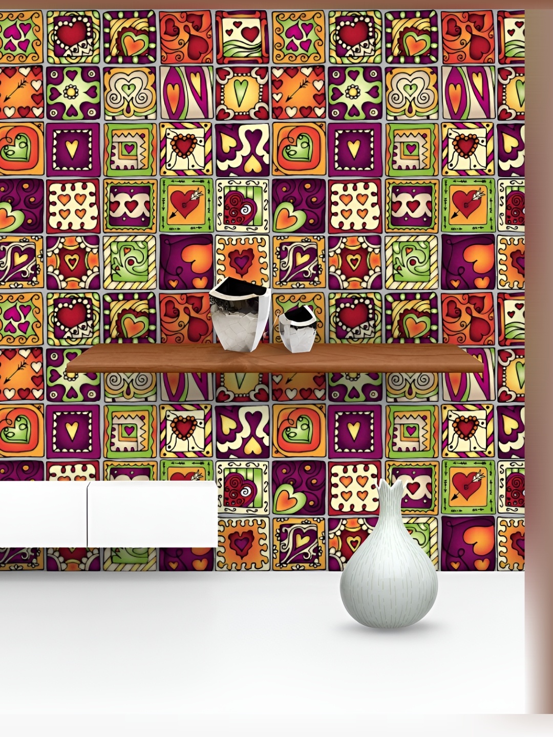 

ArtzFolio Green & Orange Printed Non-PVC Self-Adhesive Peel & Stick Wallpaper