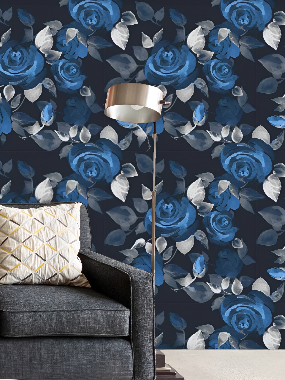 

ArtzFolio Black & Blue Floral Printed Peel & Stick Wallpaper