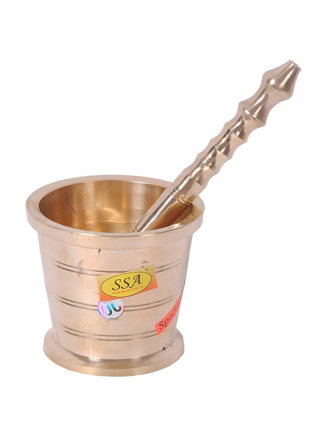 

Shivshakti Arts Yellow Brass Mortar With Pestle