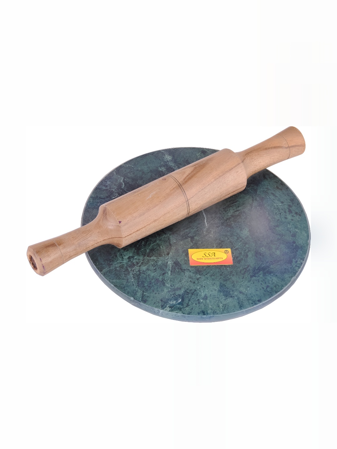 

Shivshakti Arts Green & Beige Wooden Chakla With Belan