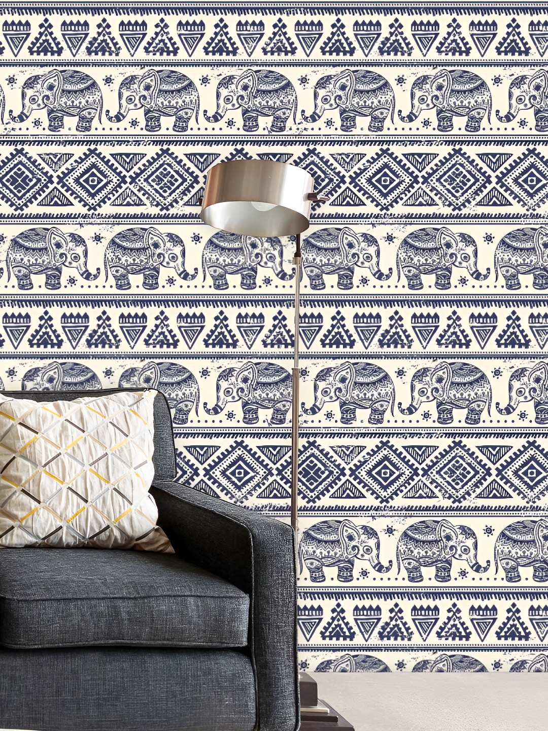 

ArtzFolio Beige & Blue Elephant Printed Self-Adhesive Peel & Stick Wall Stickers