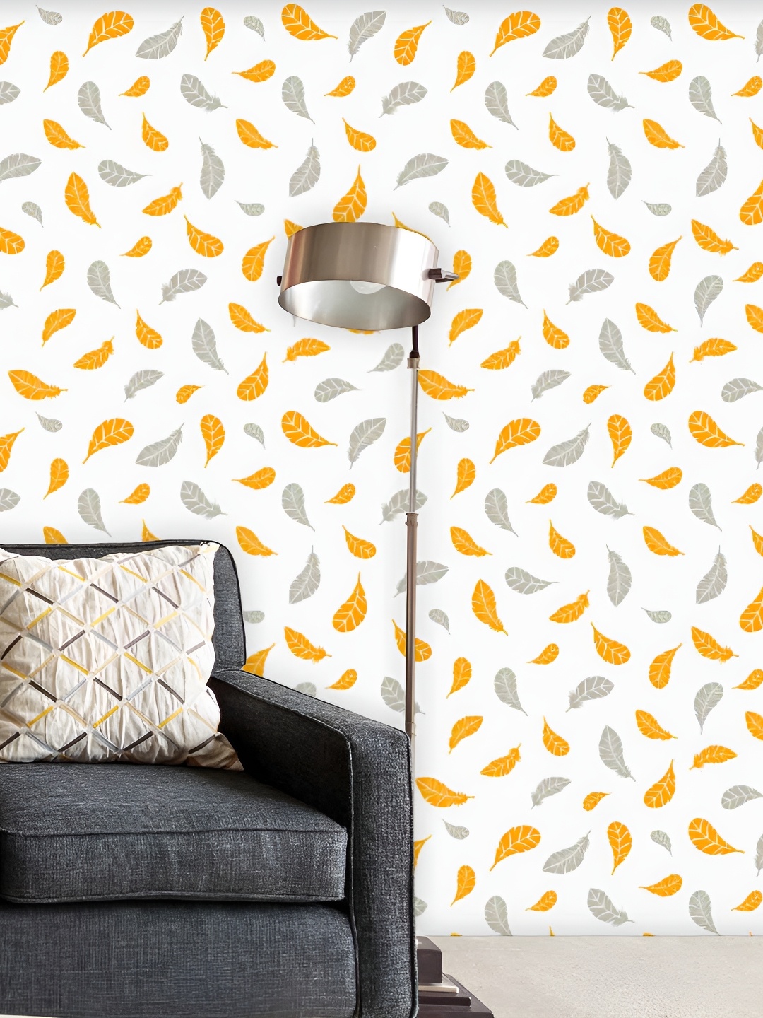 

ArtzFolio Grey & Orange Leaf Printed Peel & Stick Wallpaper