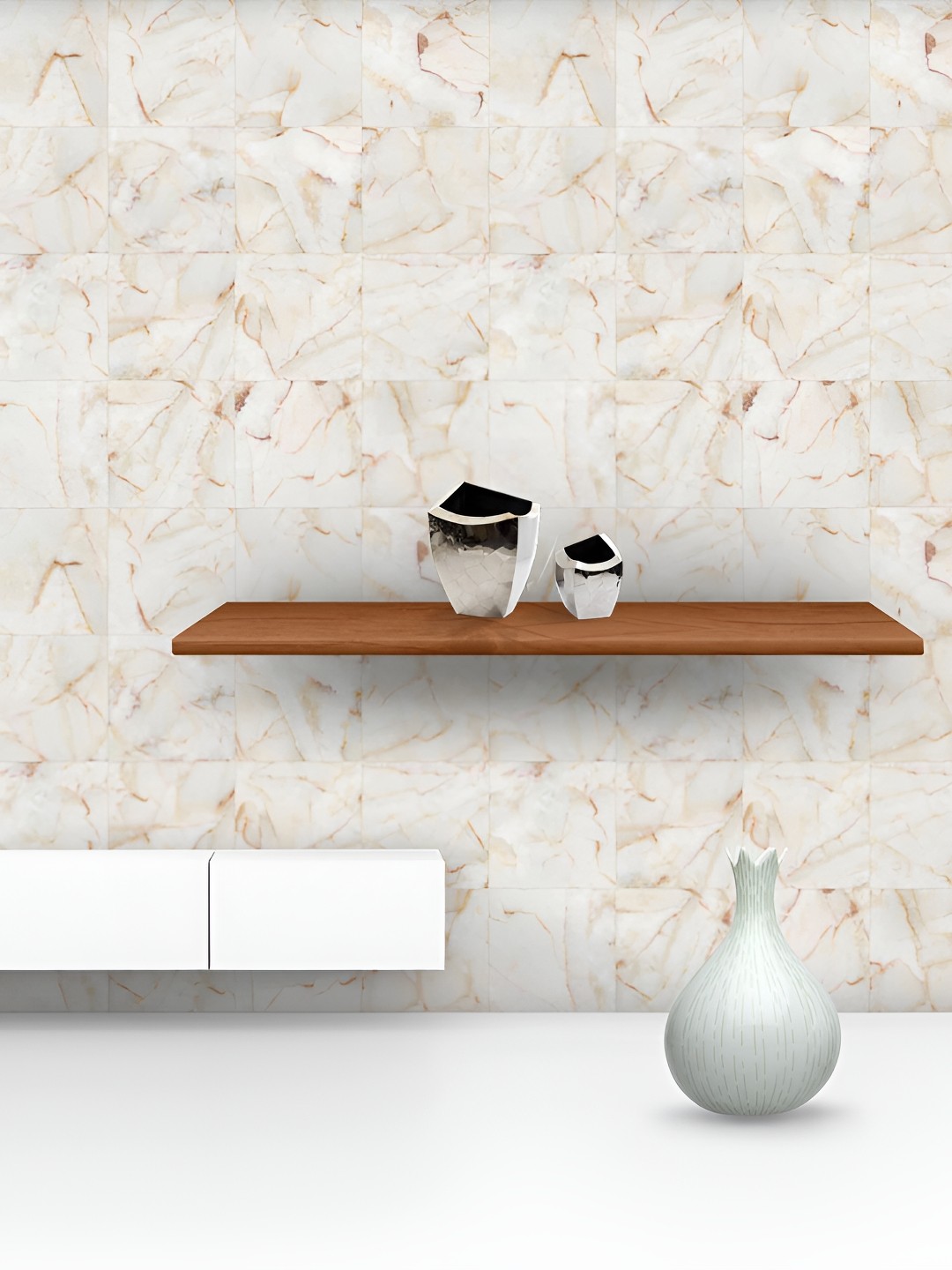 

ArtzFolio White & Brown Marble-Printed Self-Adhesive Peel & Stick Laminated Wallpaper