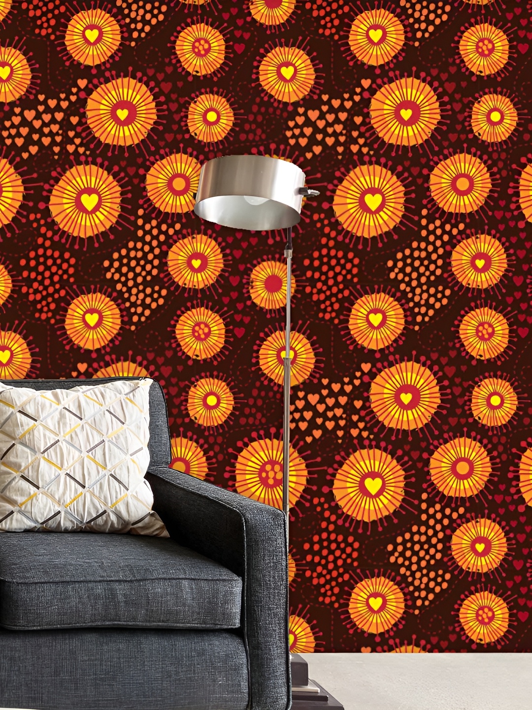 

ArtzFolio Maroon & Orange Floral Printed Self Adhesive Wallpaper