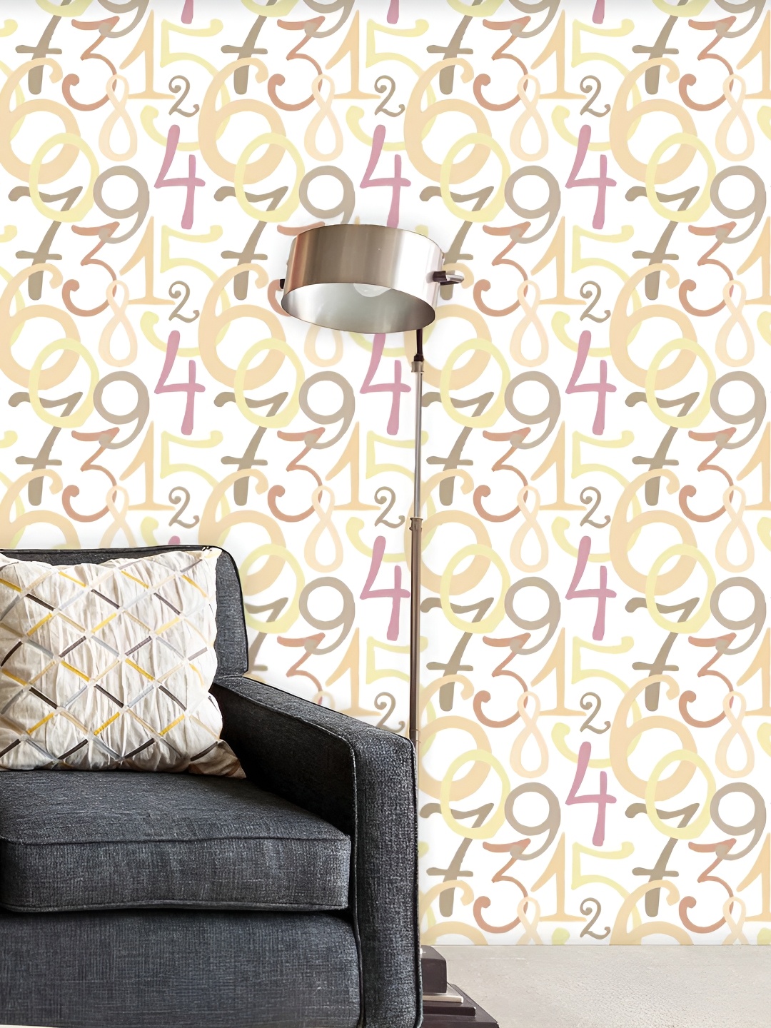 

ArtzFolio White & Beige Numeric Printed Water Resistant Peel & Stick Wallpaper