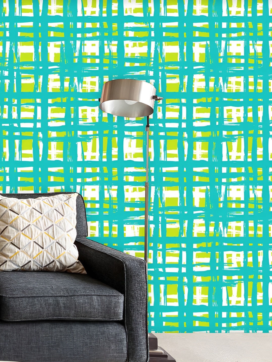 

ArtzFolio Blue & Lime Green Checked Printed Self-Adhesive Peel & Stick Wallpaper