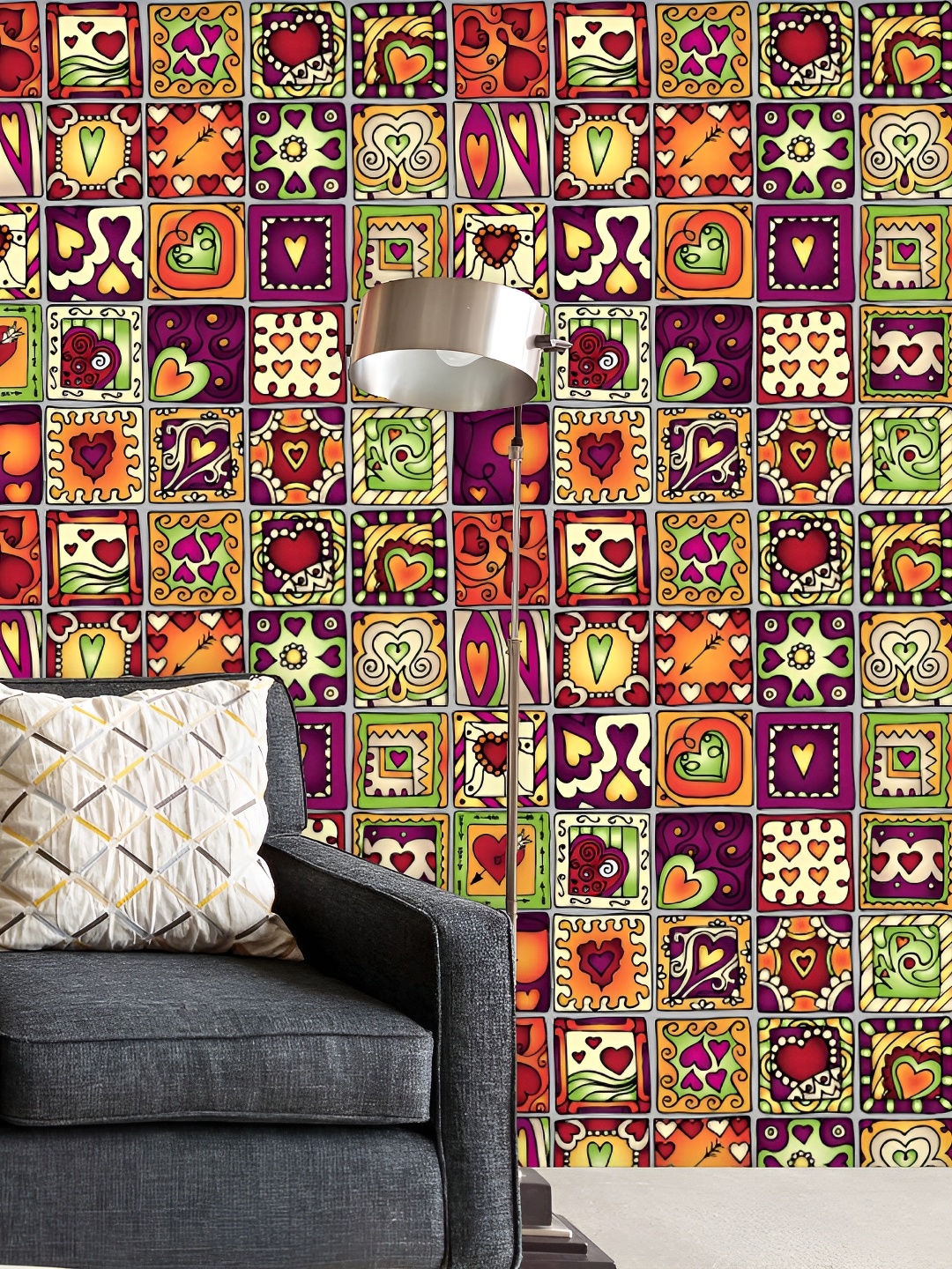 

ArtzFolio Burgundy & Green Heart-Printed Self-Adhesive Peel & Stick Wallpaper