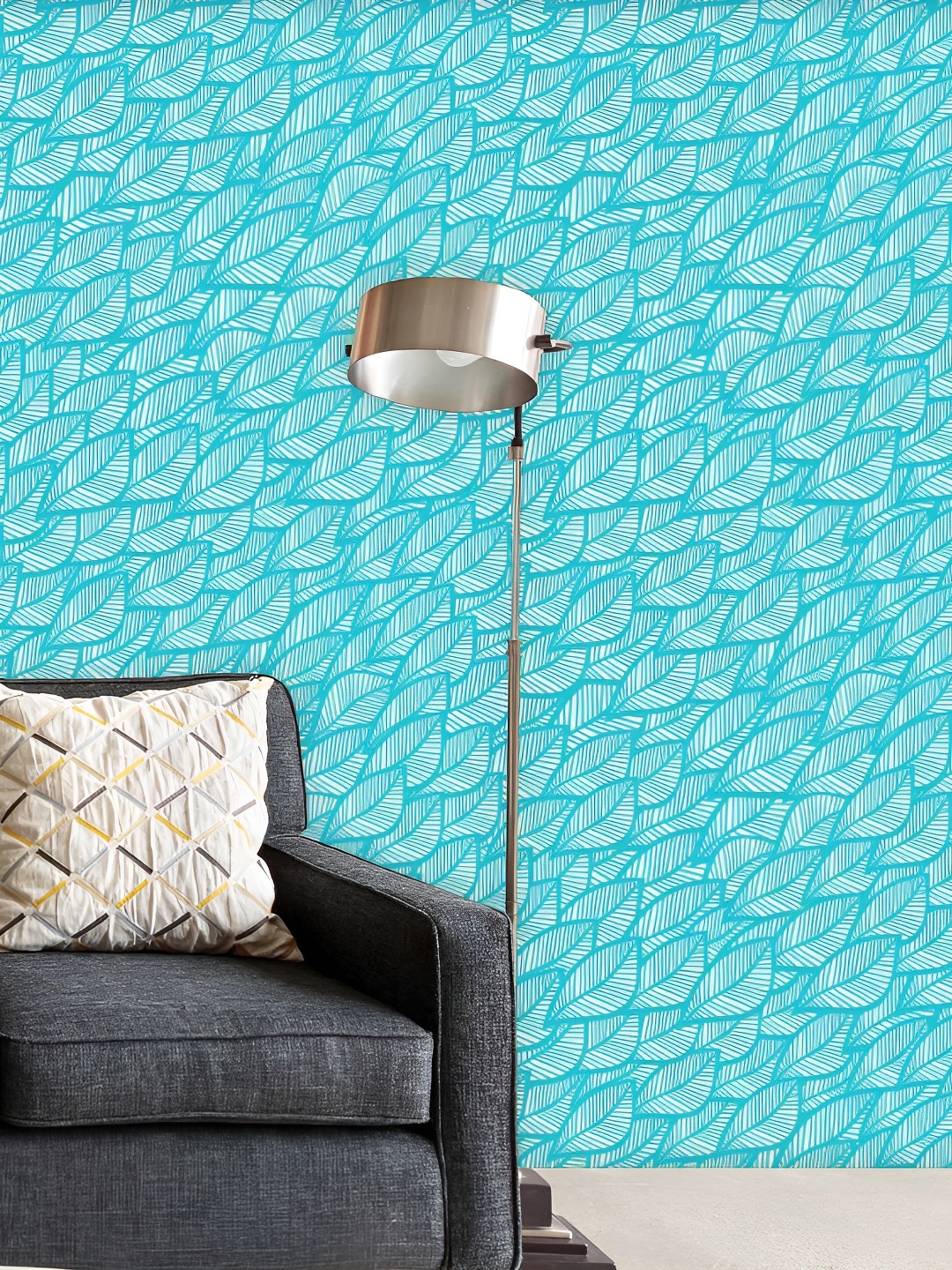 

ArtzFolio Turquoise Blue & beige Leaf Printed Self-Adhesive Peel & Stick Wallpaper