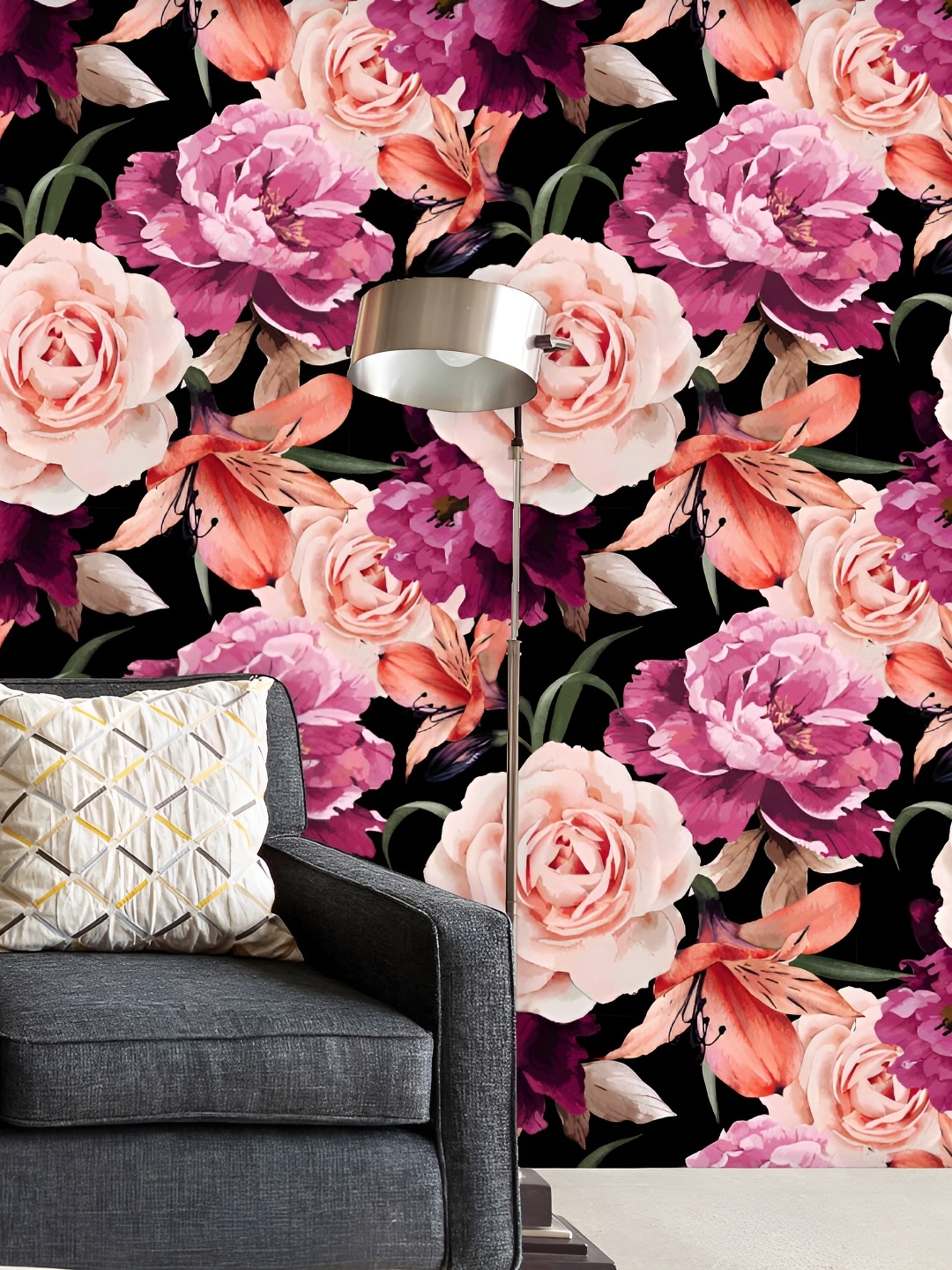 

ArtzFolio Black & Pink Floral Peel & Stick Wallpaper