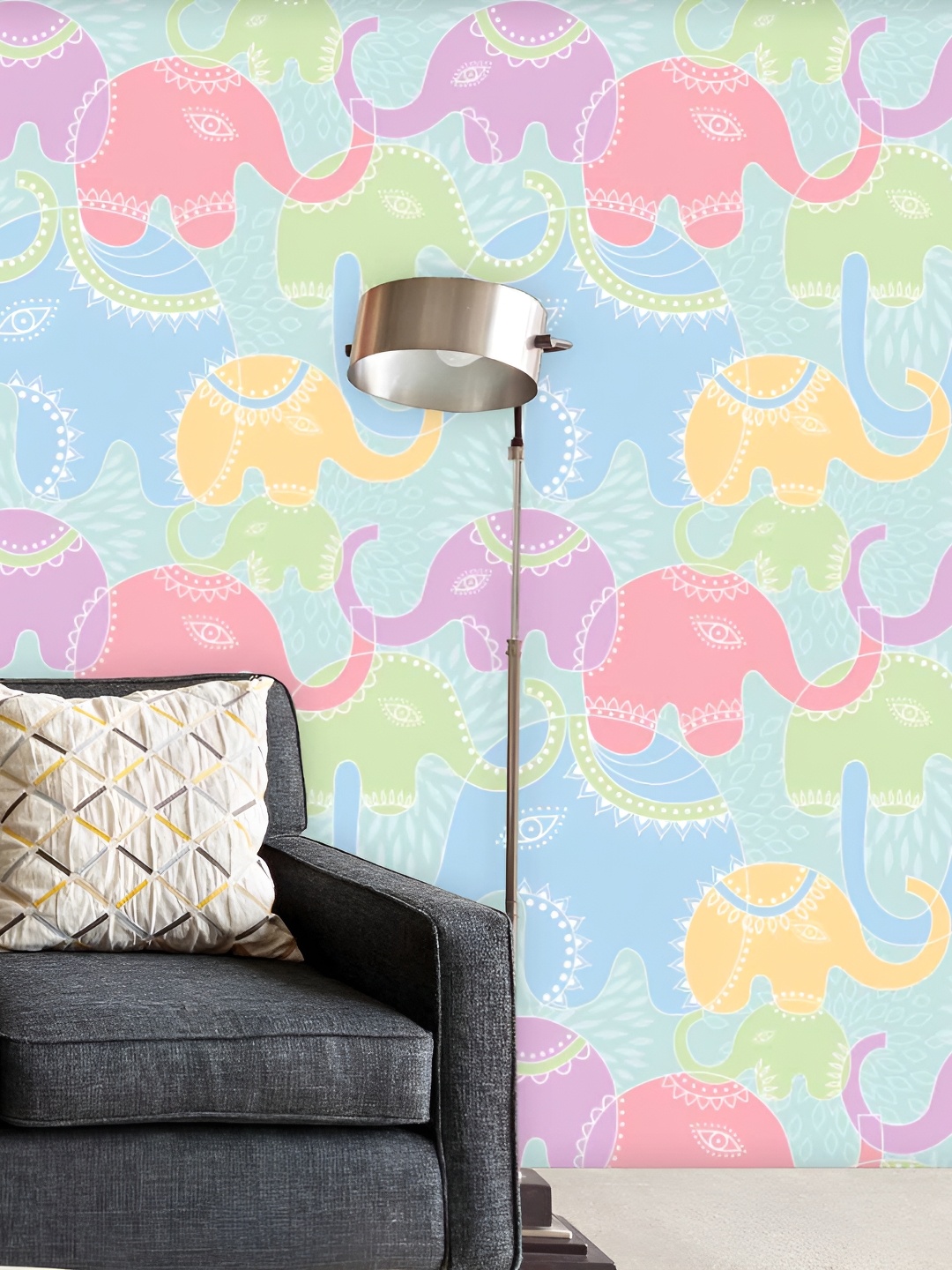 

ArtzFolio Pink & Blue Elephant Printed Self-Adhesive Wallpaper