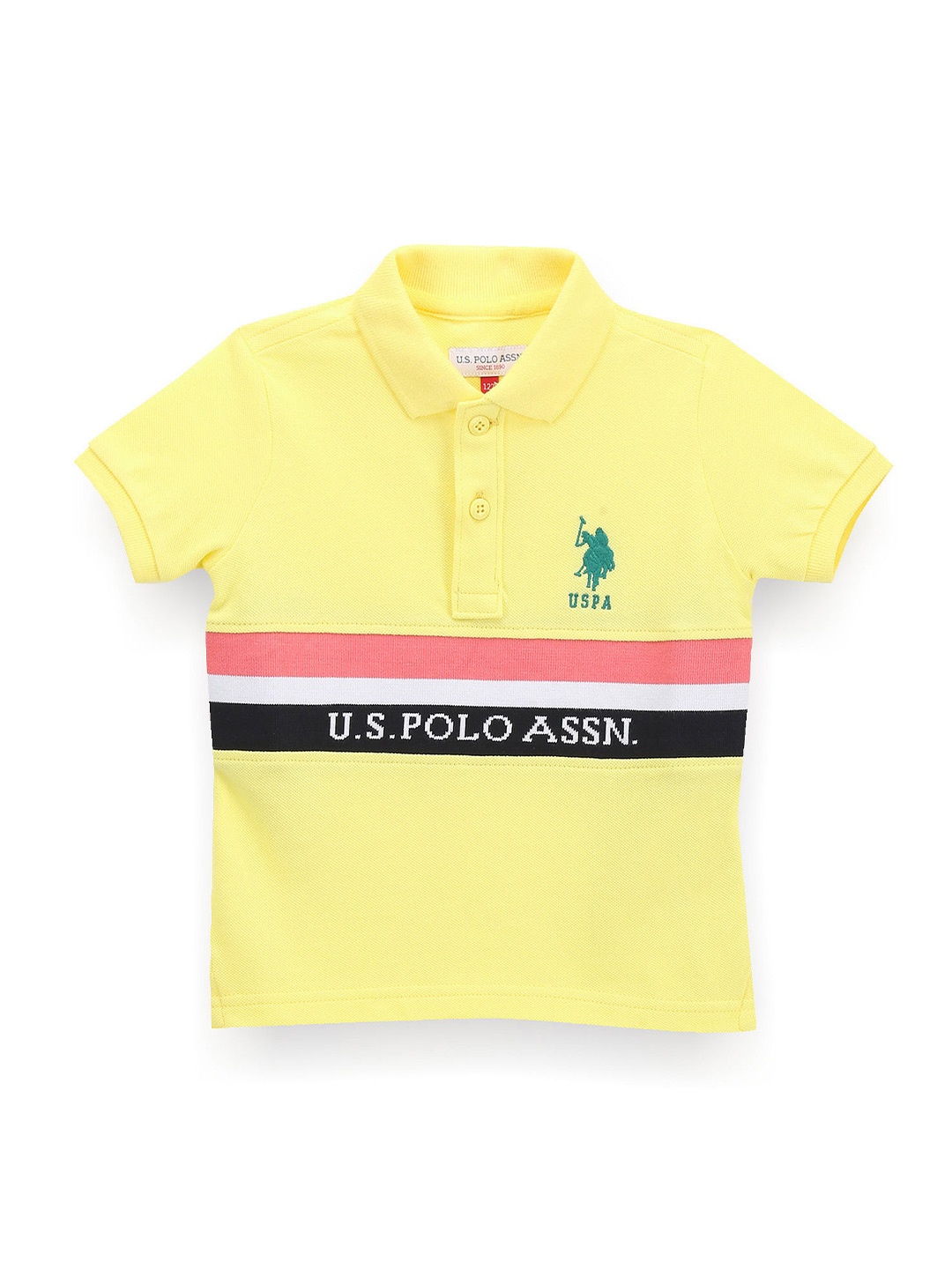 

U.S. Polo Assn. Kids Boys Colourblocked Polo Collar Applique T-shirt, Yellow