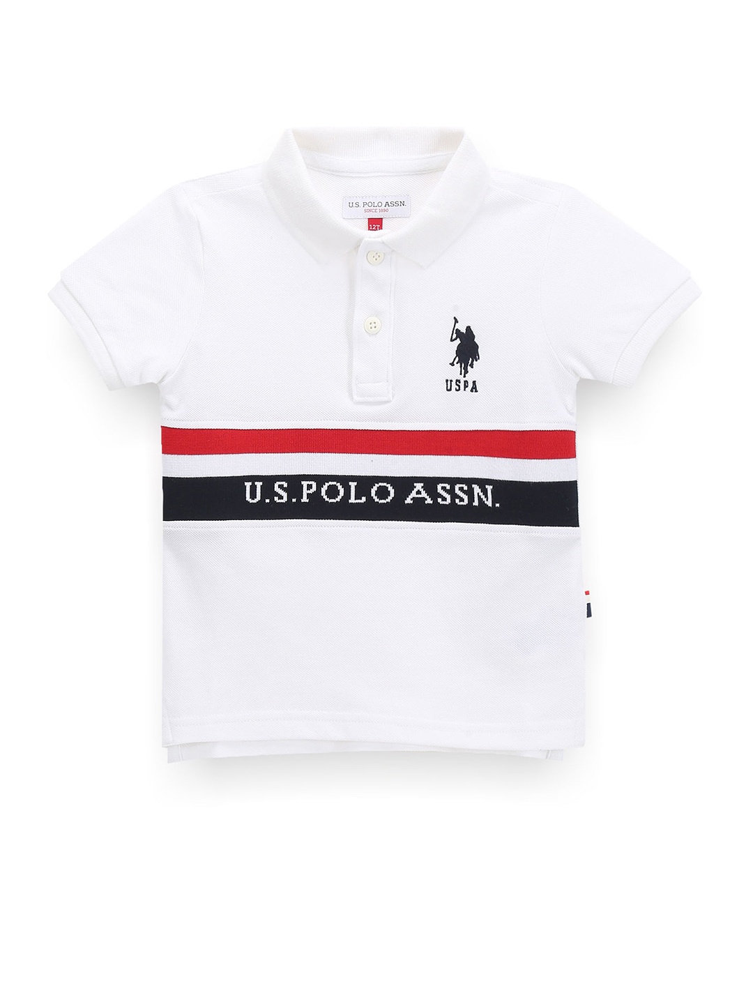 

U.S. Polo Assn. Kids Boys Striped Polo Collar Applique T-shirt, White