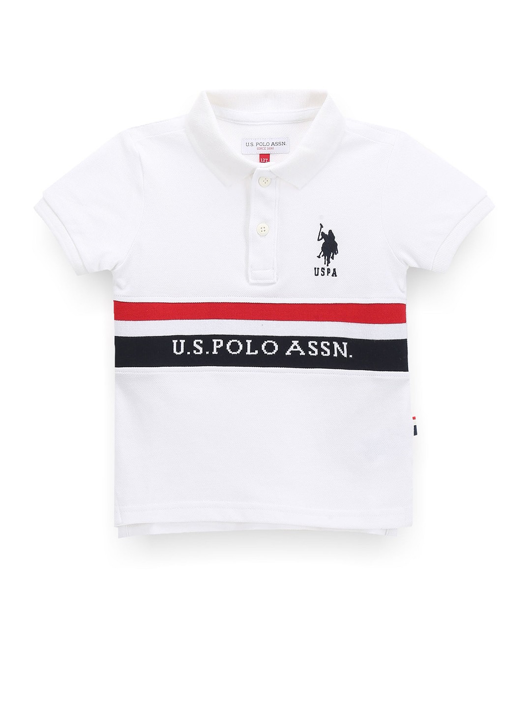 

U.S. Polo Assn. Kids Boys Striped Polo Collar Applique T-shirt, White