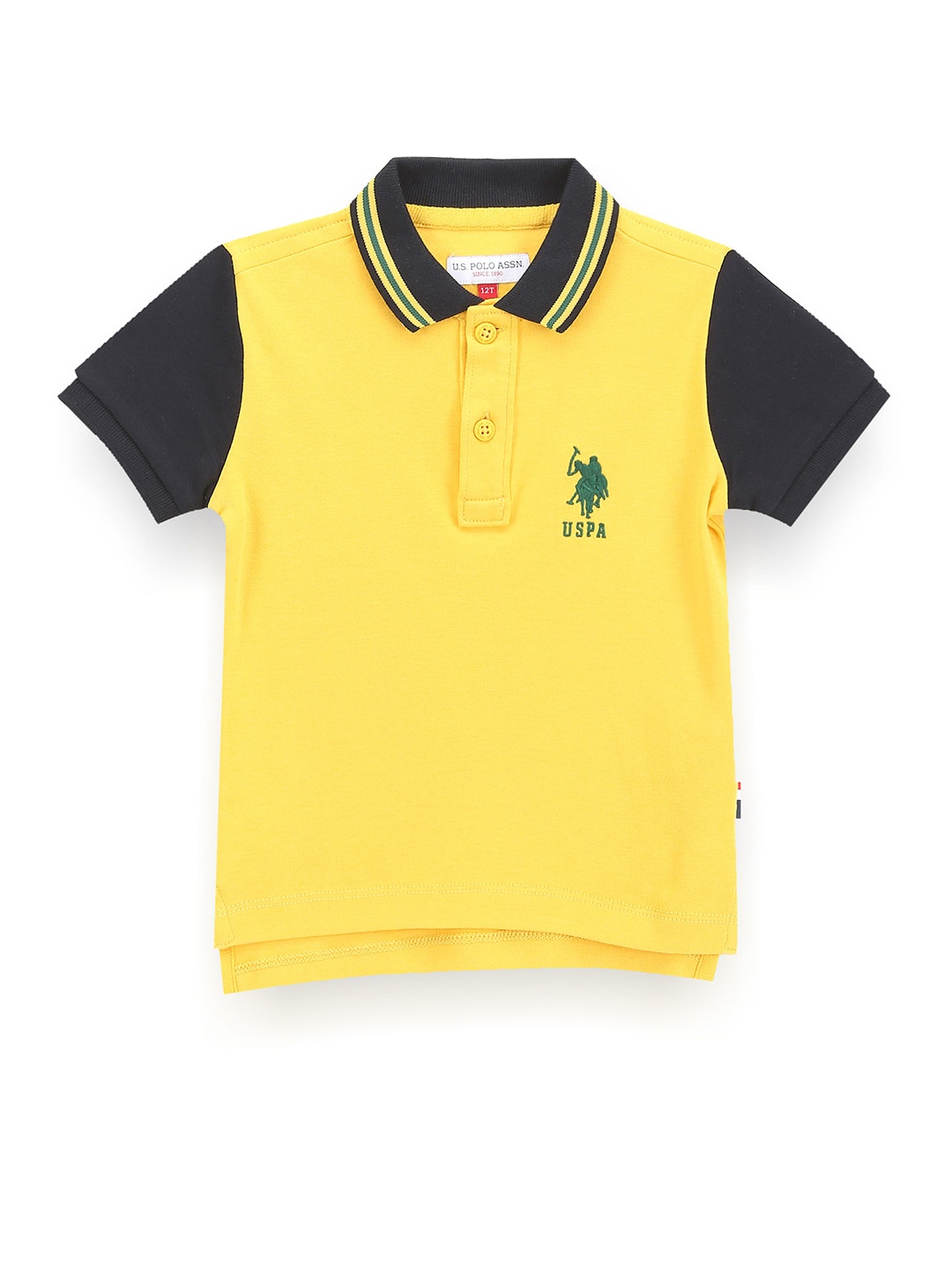 

U.S. Polo Assn. Kids Boys Colourblocked Polo Collar Applique T-shirt, Yellow