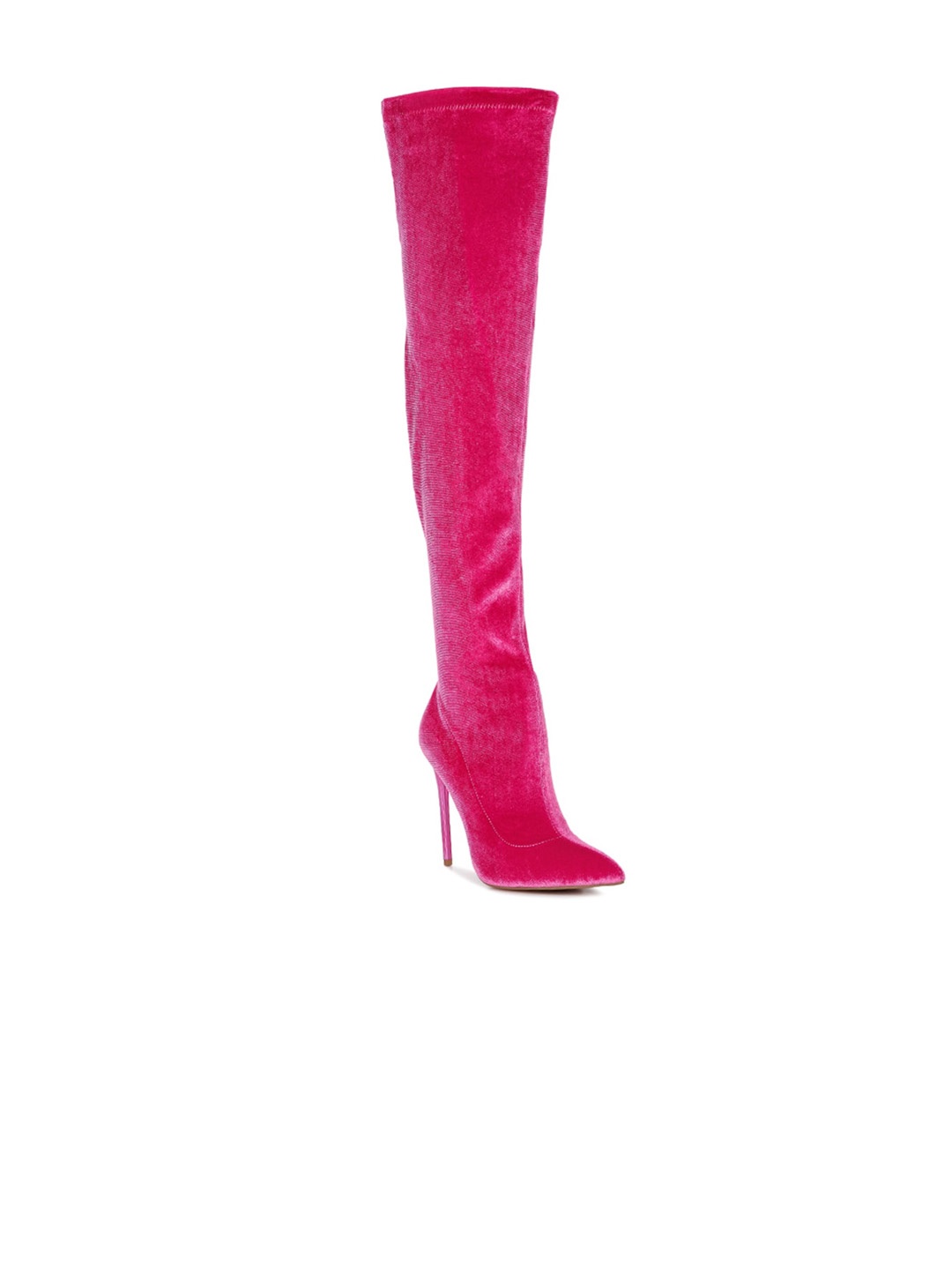 

London Rag Women Pointed Toe Over The Knee Stiletto Heeled Velvet Boots, Fuchsia