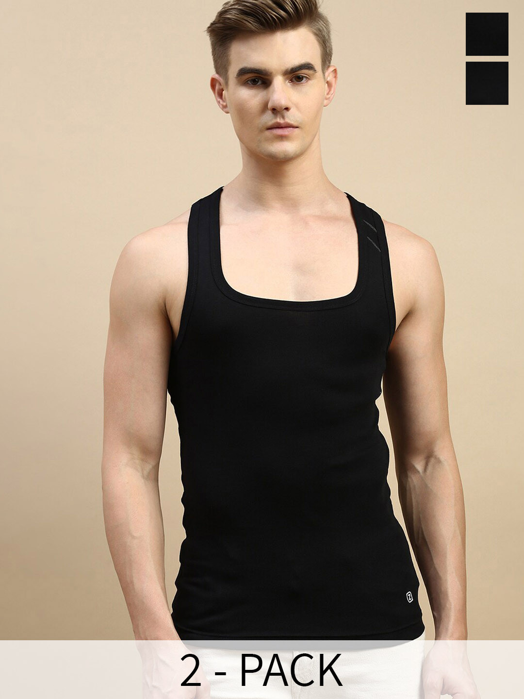 

Zoiro Pack Of 2 Pure Cotton Gym Innerwear Vests, Black
