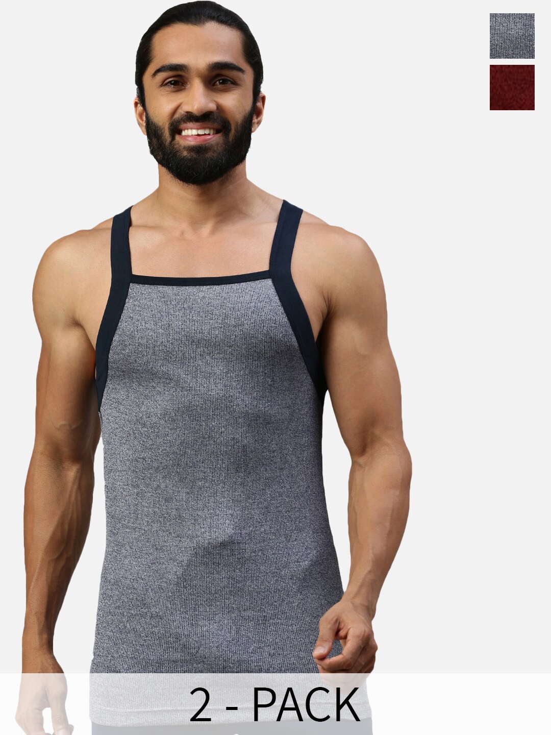 

Zoiro Pack Of 2 Pure Cotton Gym Innerwear Vests, Burgundy