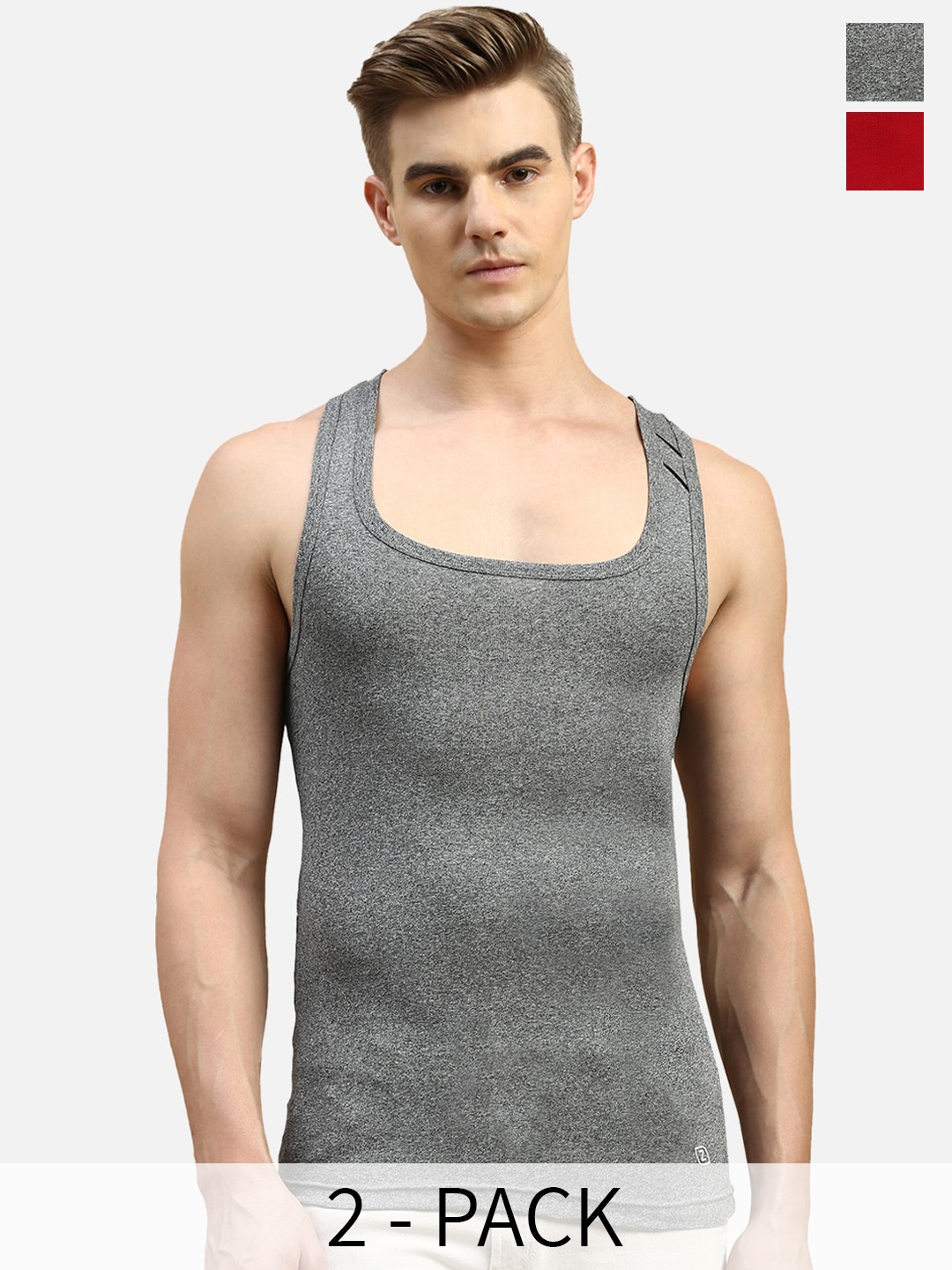 

Zoiro Pack Of 2 Pure Cotton Anti-Odour Gym Vests, Red