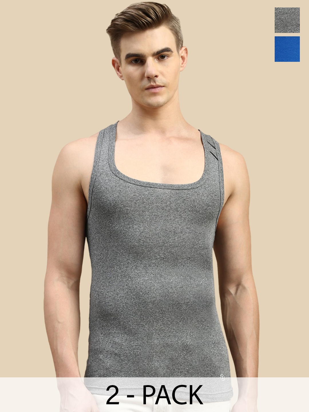 

Zoiro Pack Of 2 Pure Cotton Anti-Odor Gym Innerwear Vests, Blue