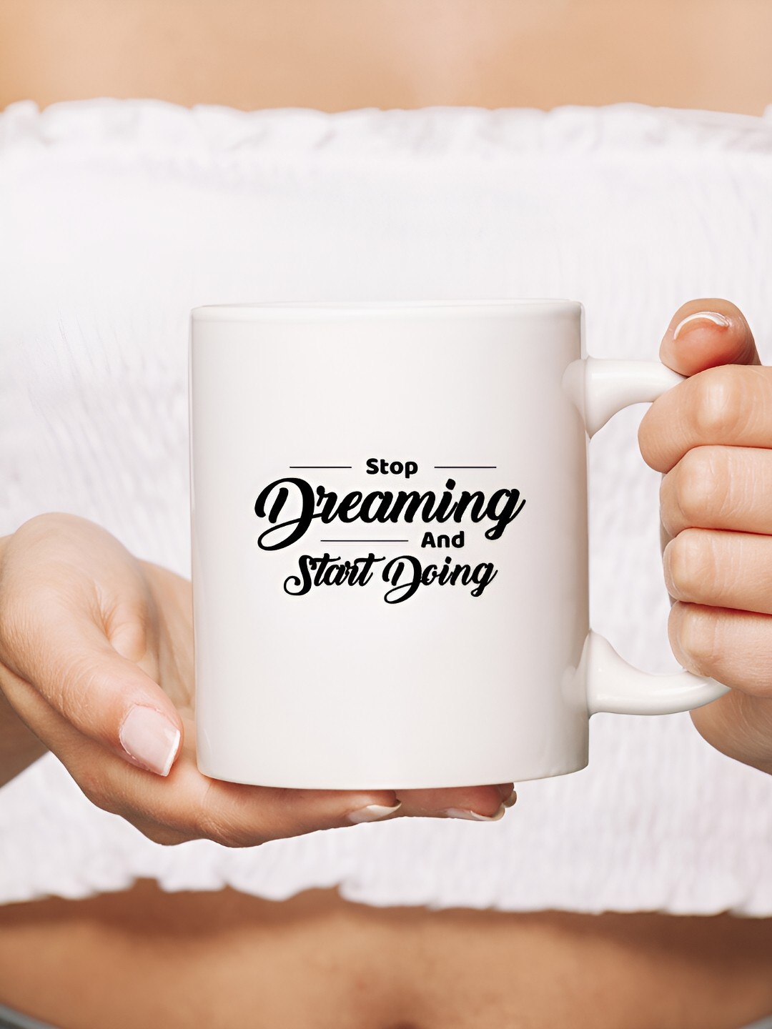 

The Decor Lane White & Black Printed Ceramic Glossy Mug 325 ml