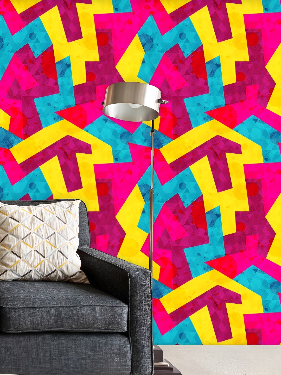 

ArtzFolio Pink & Yellow Abstract Printed Self-Adhesive Peel & Stick Wallpaper