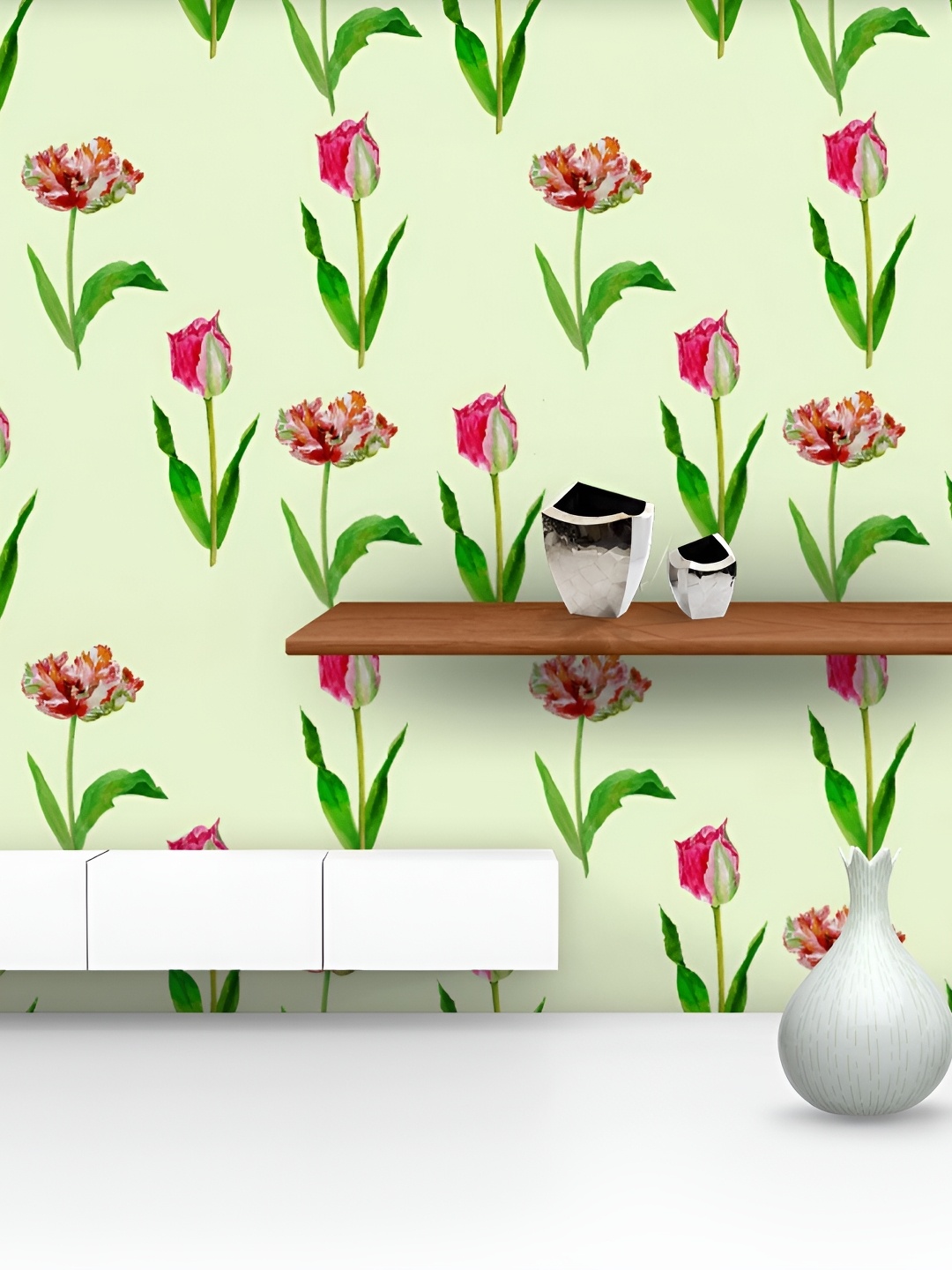

ArtzFolio Green & Pink Printed Self Adhesive Wallpaper