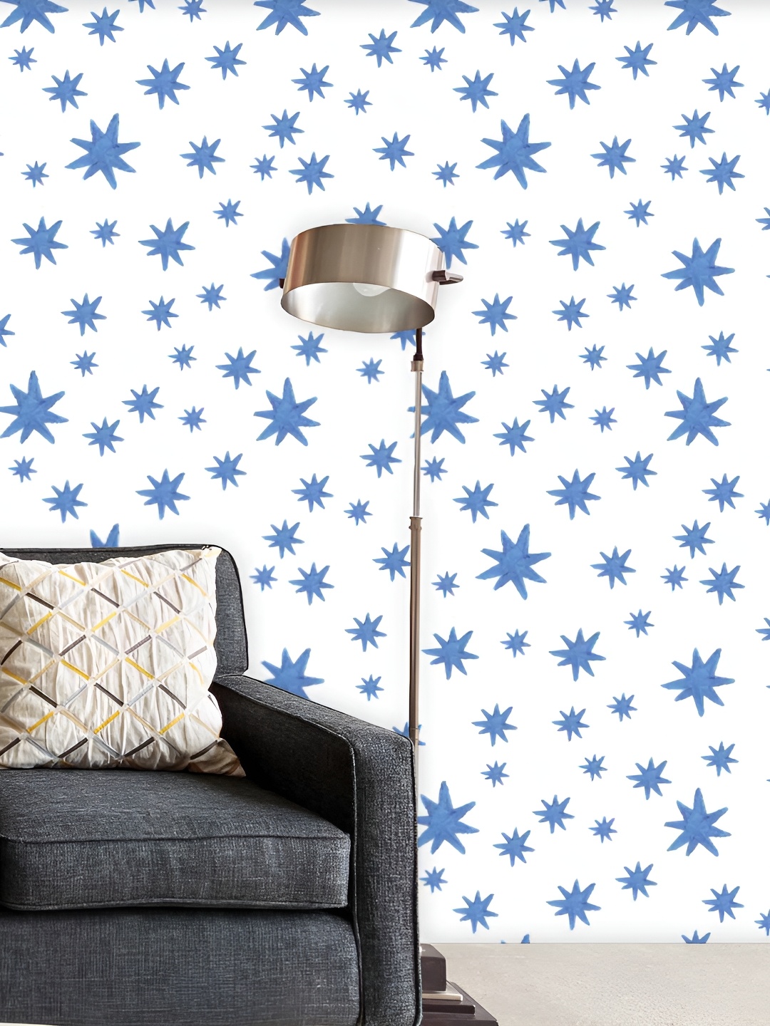 

ArtzFolio White & Blue Star Printed Peel & Stick Self-Adhesive Wallpaper