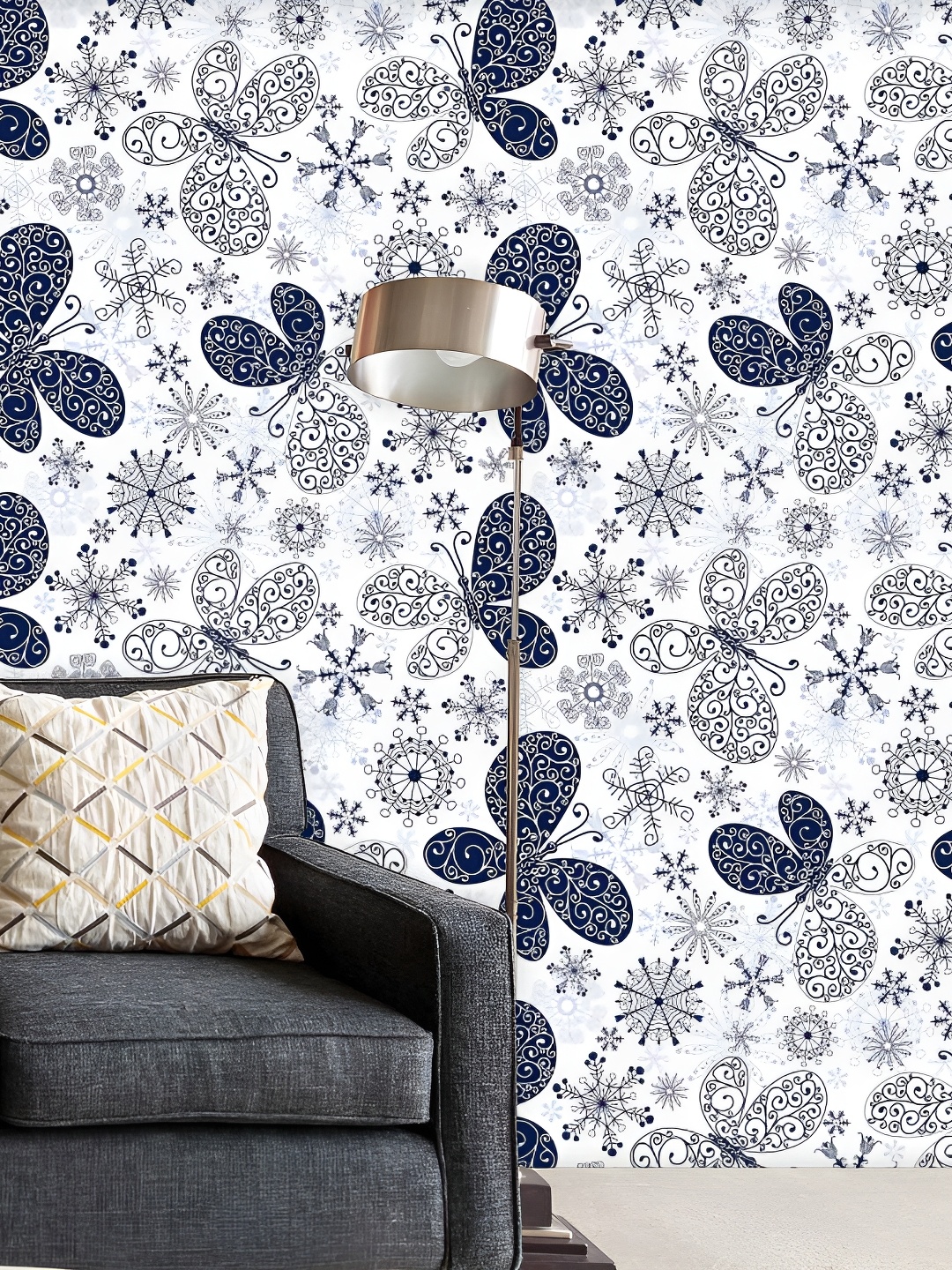 

ArtzFolio White & Navy Blue Self-Adhesive Peel & Stick Wallpaper