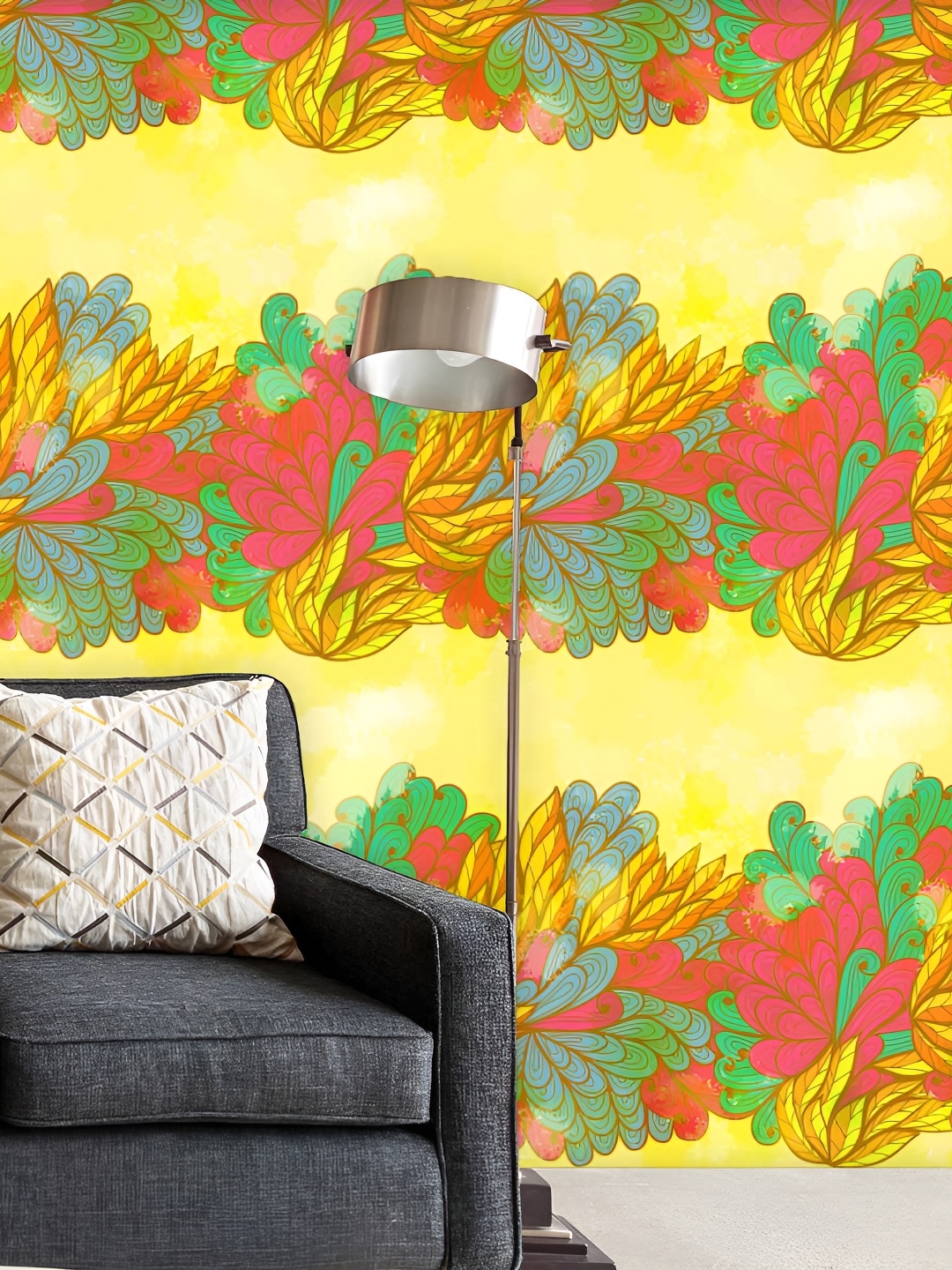 

ArtzFolio Yellow Floral Printed Self Adhesive Peel & Stick Wallpaper