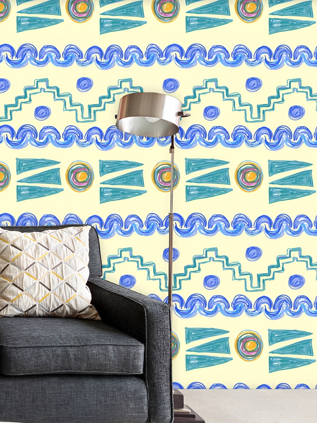 

ArtzFolio Cream & Blue Printed Peel & Stick Wall Decals