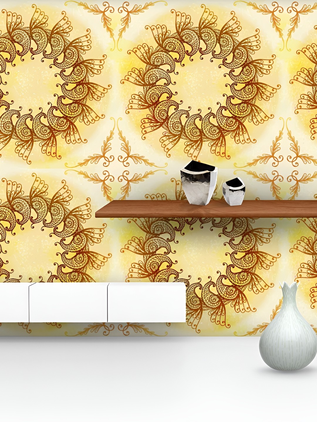 

ArtzFolio Yellow Brown Printed Self-Adhesive Water-Resistant Peel & Stick Wallpaper