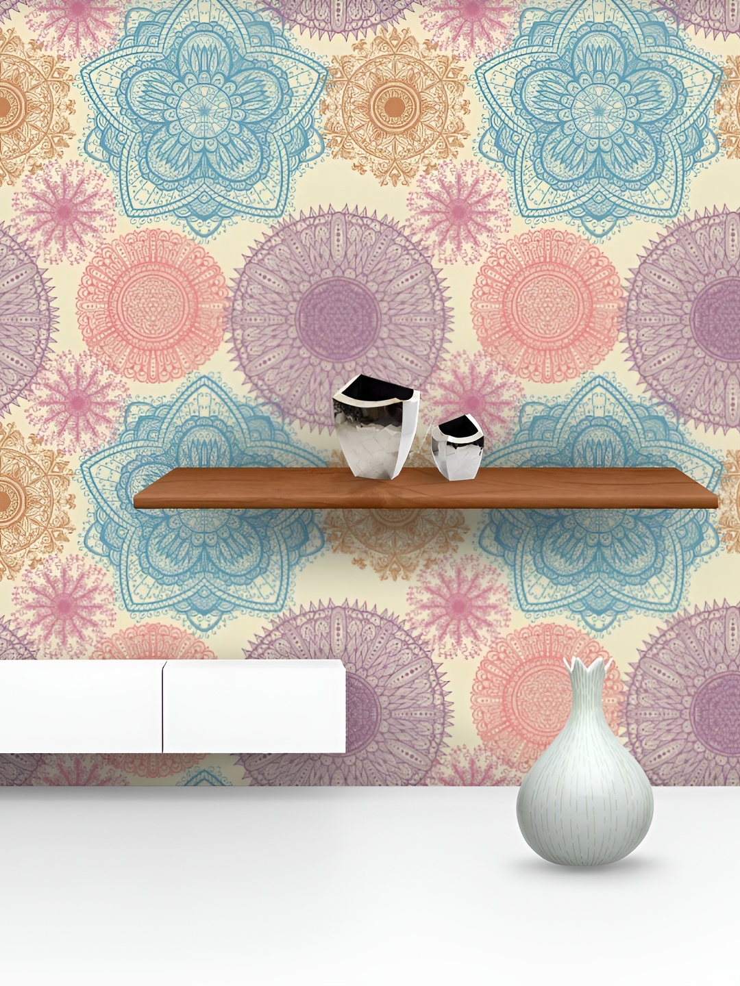 

ArtzFolio Beige & Blue Floral-Printed Self-Adhesive Peel & Stick Wallpaper