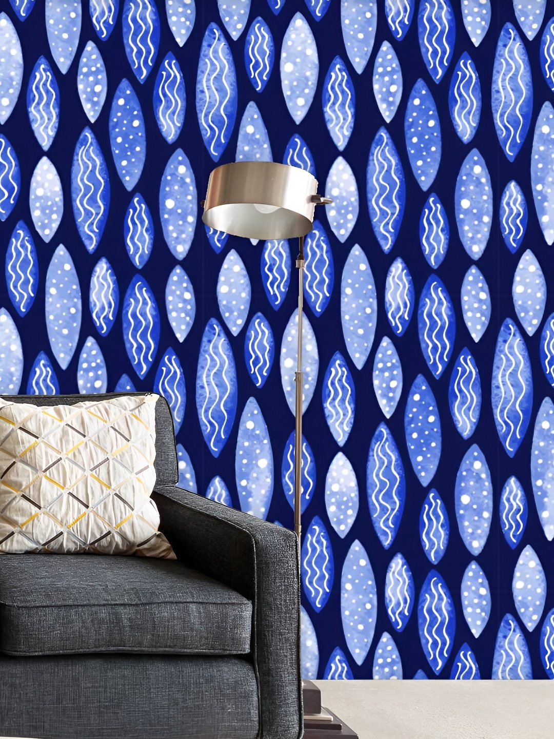 

ArtzFolio Blue & White Geometric Print Peel & Stick Self-Adhesive Wall Sticker