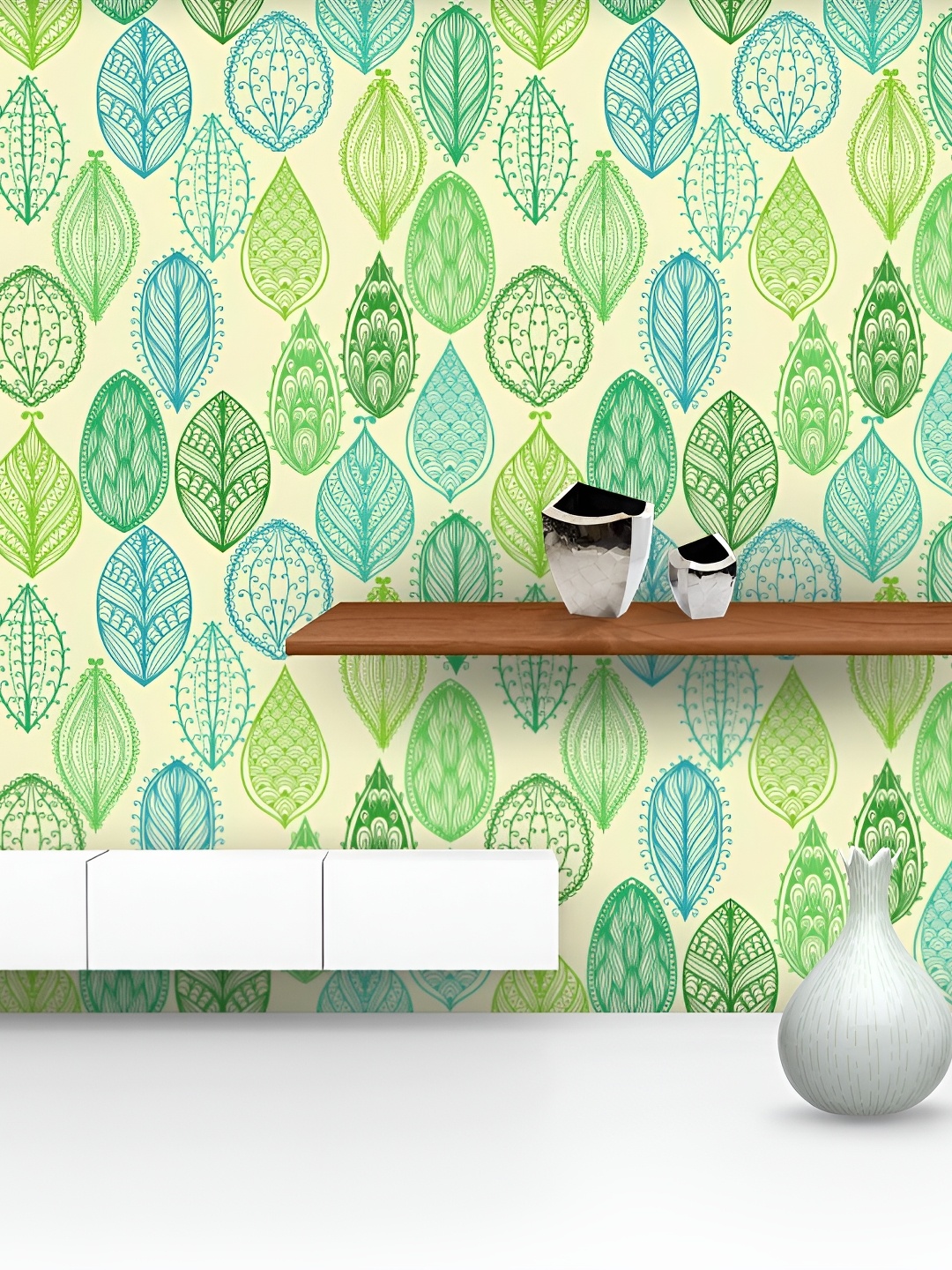 

ArtzFolio Green & Blue Floral Printed Self-Adhesive Peel & Stick Wallpaper