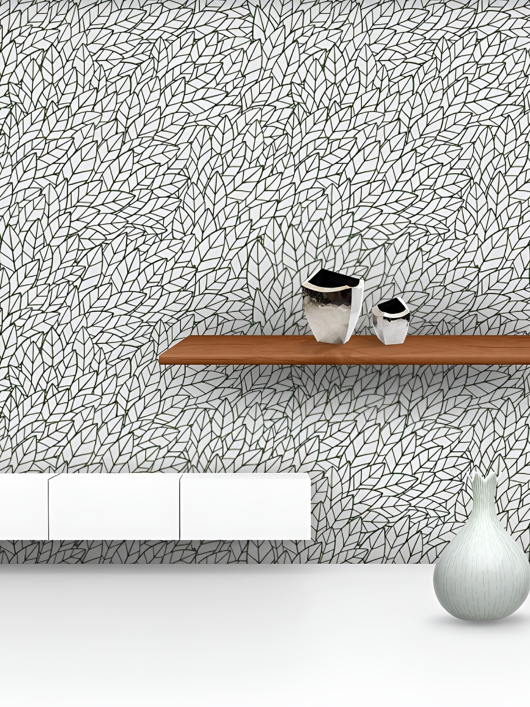 

ArtzFolio Grey Leaves Printed Non-PVC Self-Adhesive Peel & Stick Wallpaper
