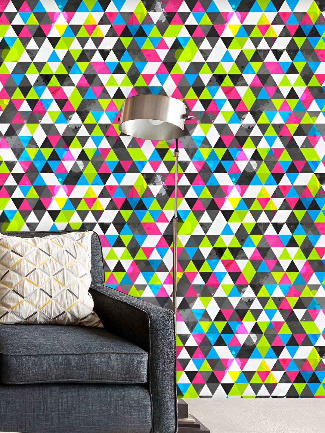 

ArtzFolio Grey & Green Geometric-Printed Self-Adhesive Peel & Stick Laminated Wallpaper