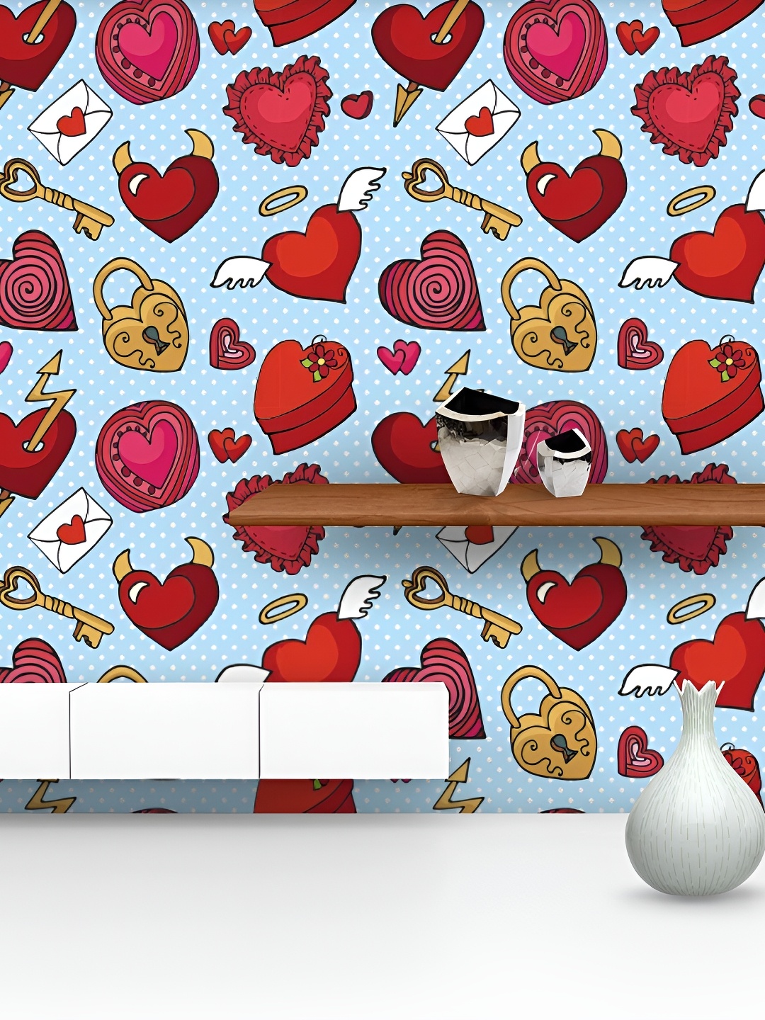 

ArtzFolio Blue & Red Hearts Printed Self-Adhesive Peel & Stick Wallpaper