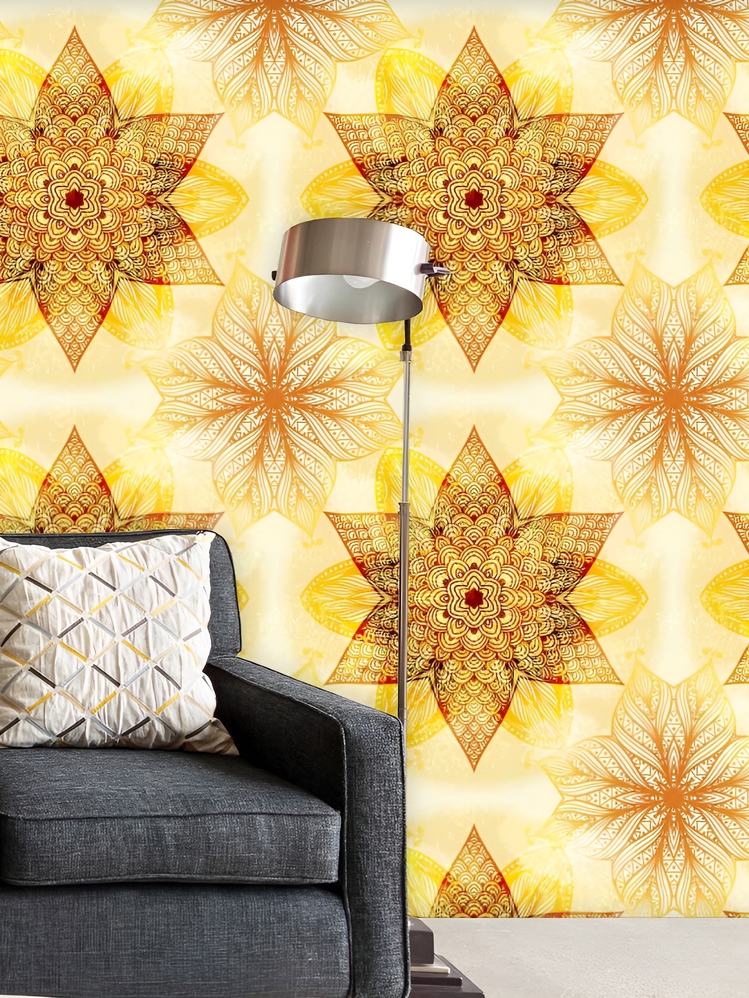 

ArtzFolio Yellow & Brown Floral Printed Peel & Stick Non-PVC Vinyl Self-Adhesive Wallpaper