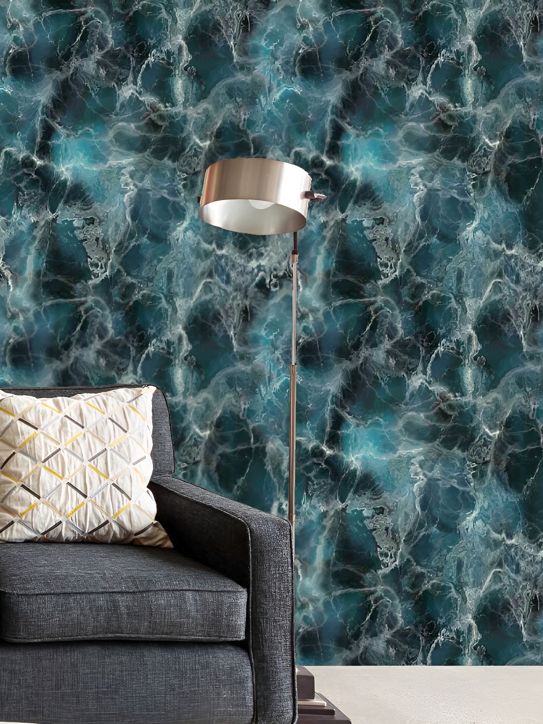

ArtzFolio Teal Blue & Grey Non-PVC Self-Adhesive Peel & Stick Wallpaper