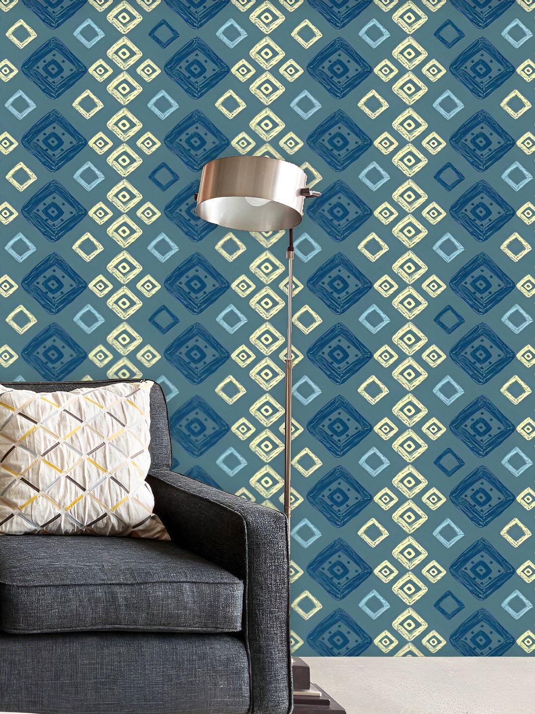 

ArtzFolio Teal Blue & Yellow Printed Self-Adhesive Peel & Stick Wall Sticker