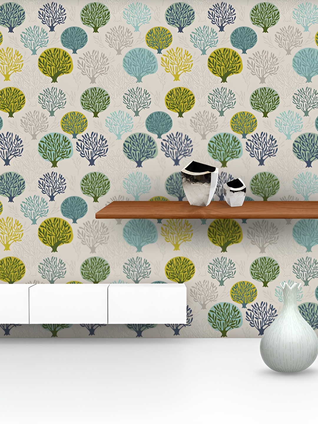 

ArtzFolio Green & Beige Floral Printed Self Adhesive Water Resistant Wallpaper