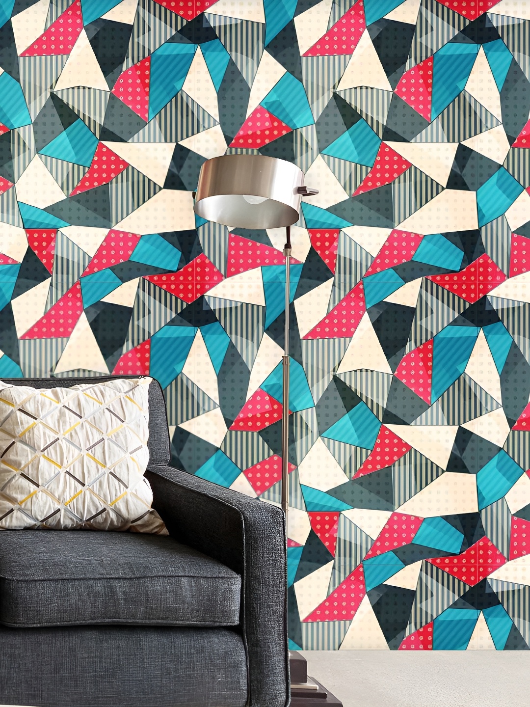 

ArtzFolio Grey & Red Geometric Printed Self Adhesive Water Resistant Wallpaper