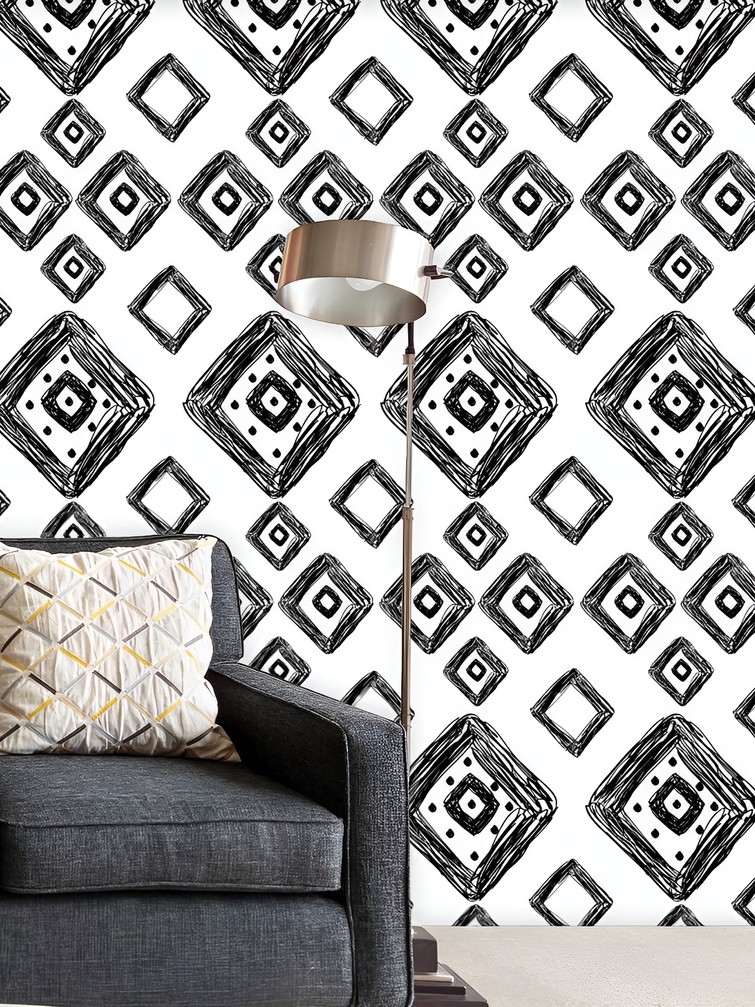 

ArtzFolio White & Black Geometric Printed Self Adhesive Peel & Stick Laminated Wallpaper