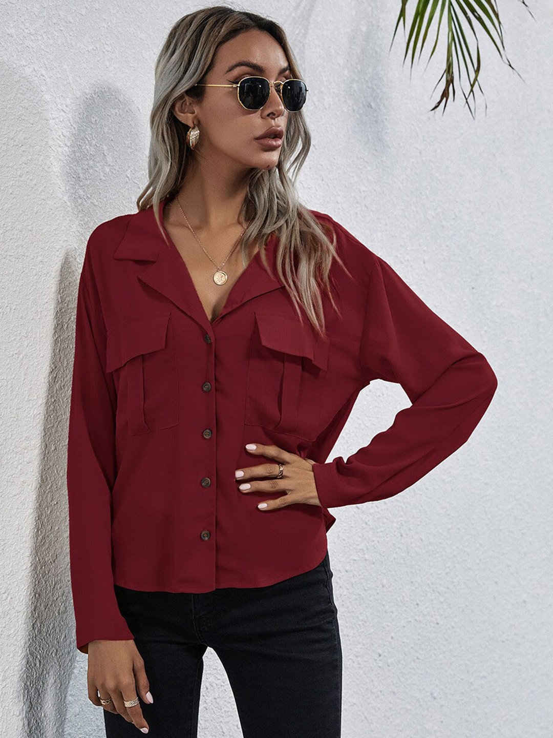 

StyleCast Women Opaque Casual Shirt, Maroon