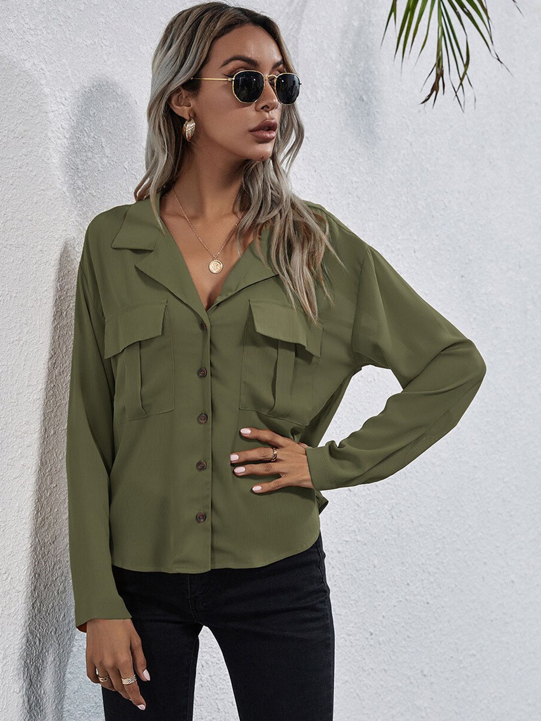 

StyleCast Women Opaque Casual Shirt, Olive