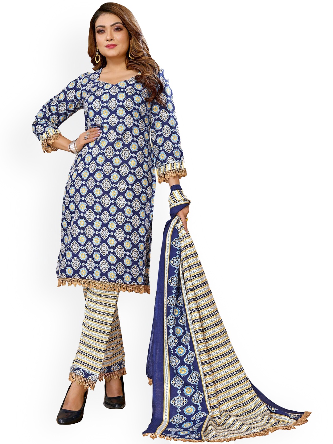 

Krimmple Ethnic Motifs Printed Kurta With Trousers & Dupatta, Blue
