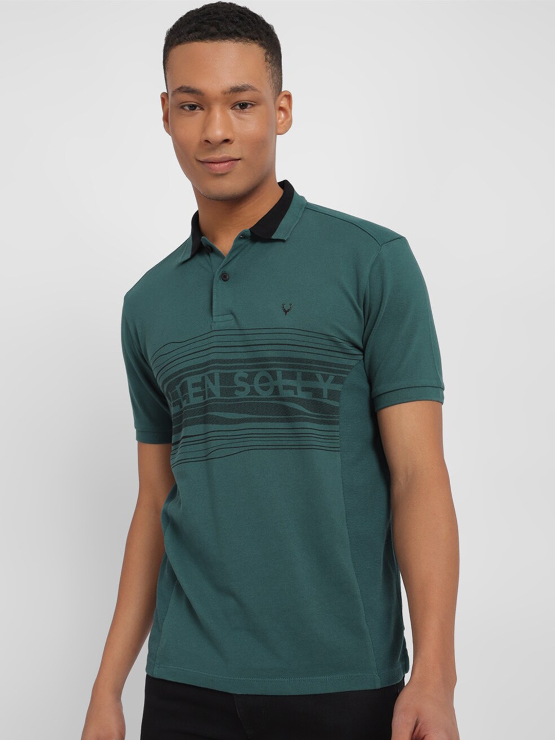 Allen Solly Men Typography Printed Polo Collar Applique T-shirt, Green