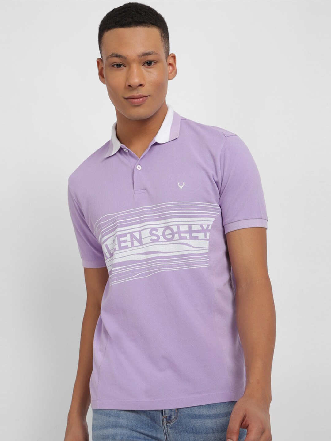 

Allen Solly Men Typography Printed Polo Collar T-shirt, Purple