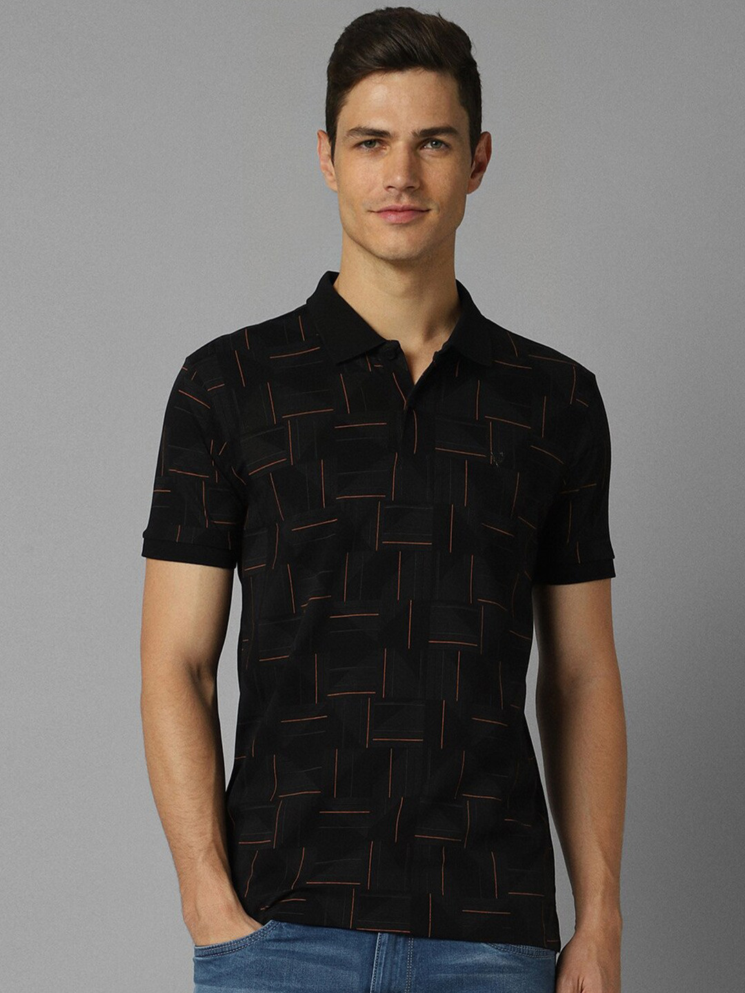 

Allen Solly Men Printed Mandarin Collar Pockets T-shirt, Grey
