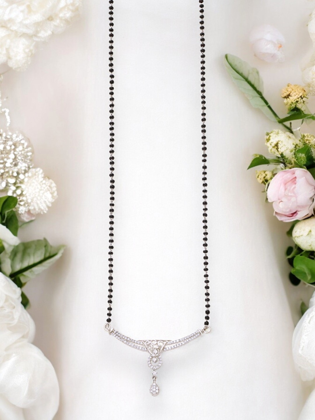 

Taraash 92.5 Sterling Silver Studded and Beaded Mangalsutra